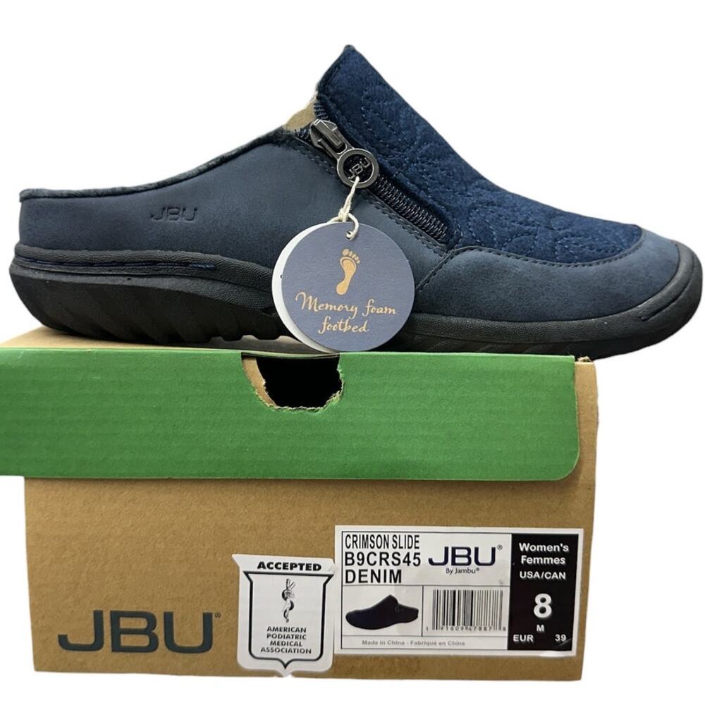 JBU Jambu Denim Blue Quilted Crimson Slide Mules Women's size 8
